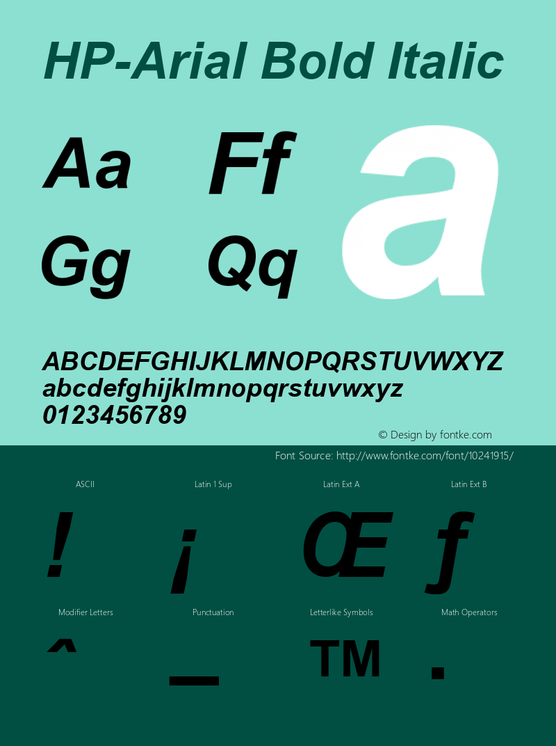 HP-Arial Bold Italic 2 Font Sample