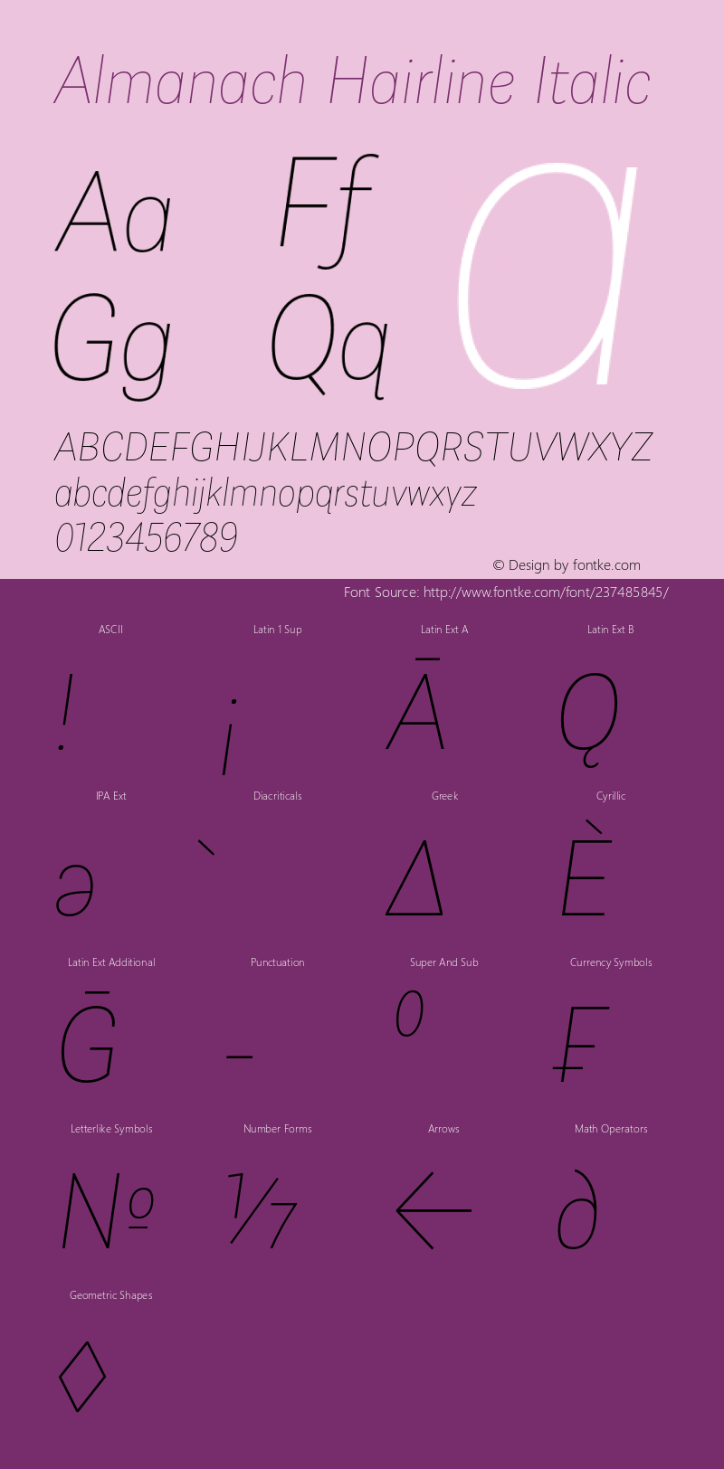 Almanach Hairline Italic Version 1.002;hotconv 1.0.109;makeotfexe 2.5.65596图片样张