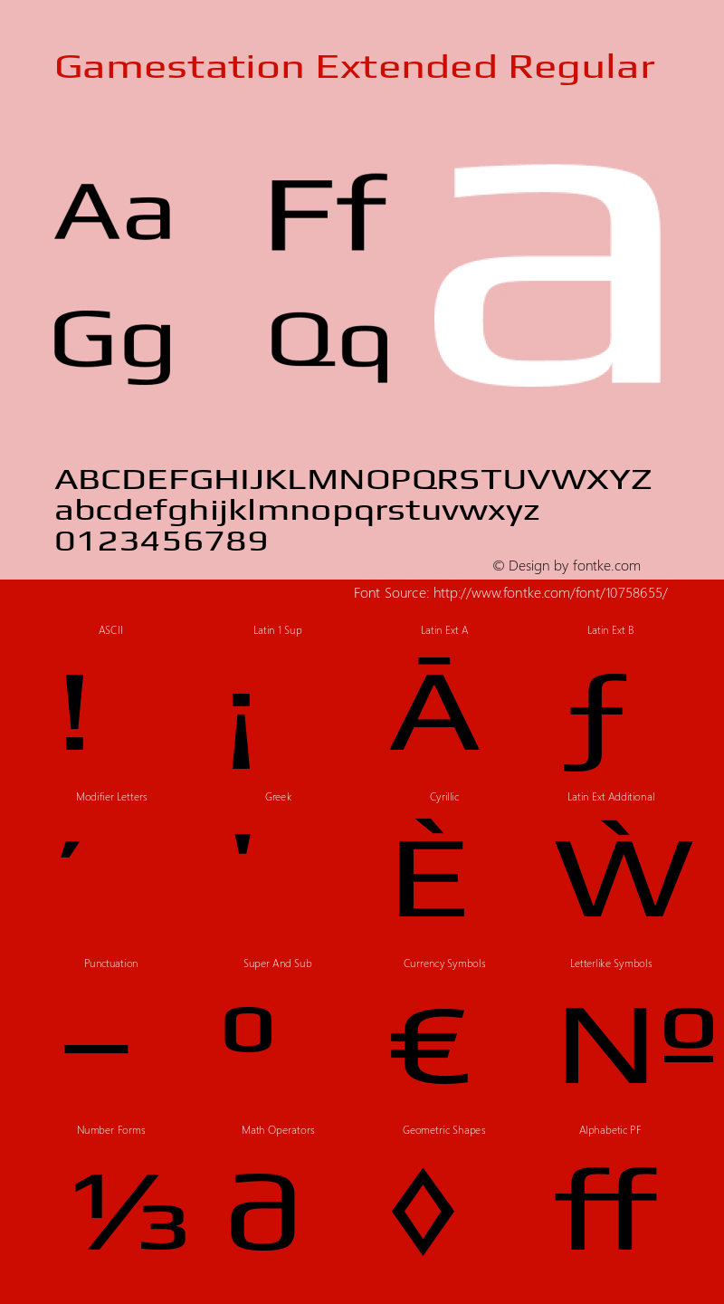 Gamestation Extended Regular Version 1.003 Font Sample