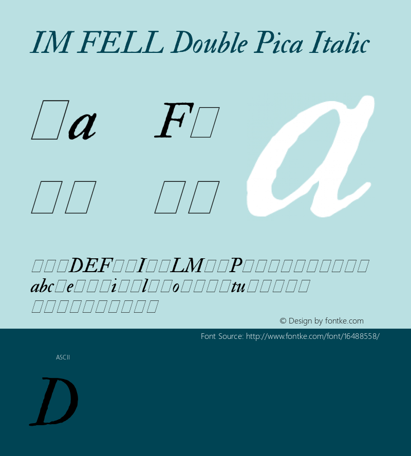 IM FELL Double Pica Italic 3.00 Font Sample