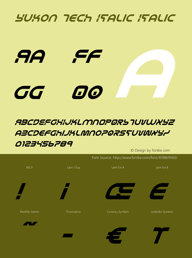 Yukon Tech Italic Version 2.0; 2019 Font Sample