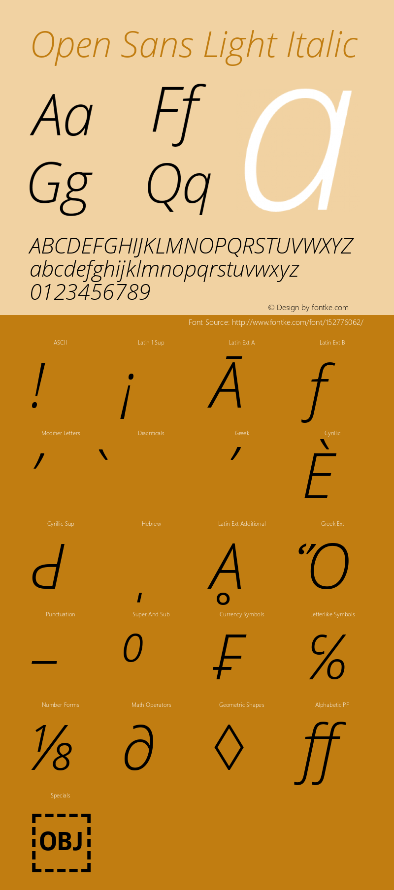 Open Sans Light Italic Version 2.01 Font Sample