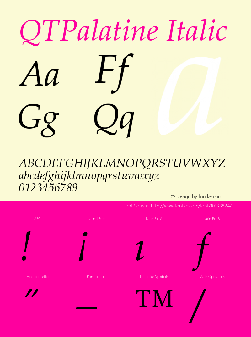 QTPalatine Italic QualiType TrueType font  9/18/92 Font Sample