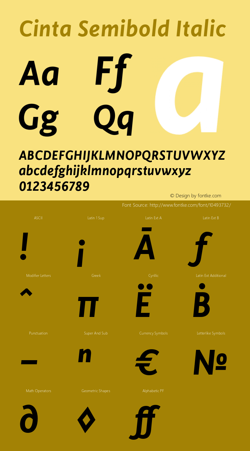 Cinta Semibold Italic Version 1.000 Font Sample