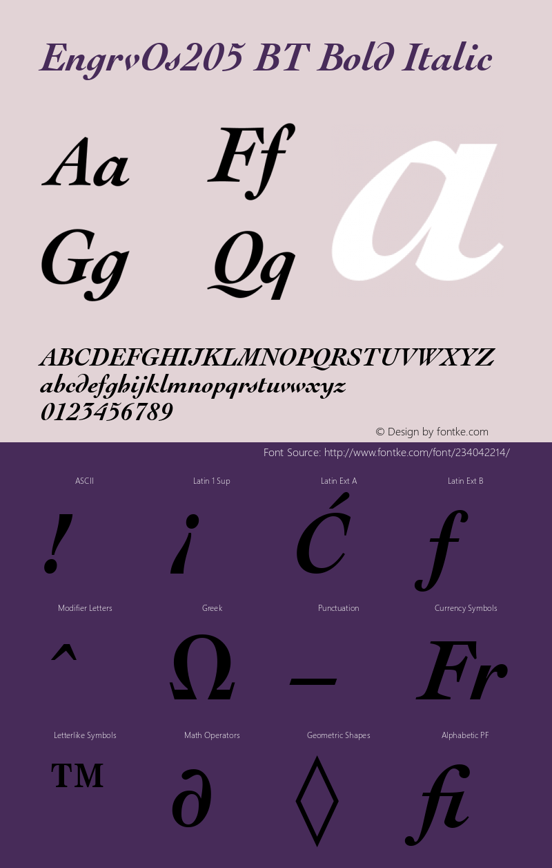 EngrvOs205 BT Bold Italic Version 1.01 emb4-OT图片样张