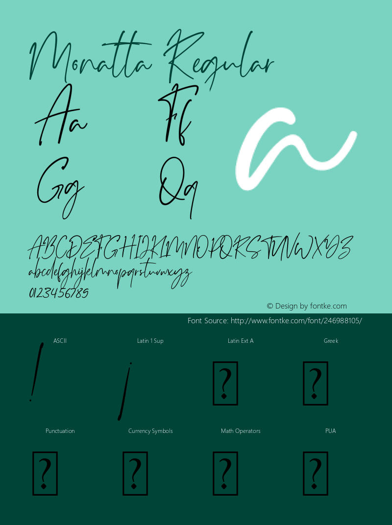 Monatta Version 1.00;May 28, 2019;FontCreator 11.5.0.2421 64-bit图片样张