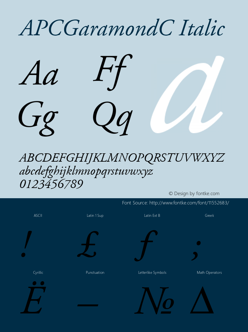 APCGaramondC Italic Version 001.000 Font Sample