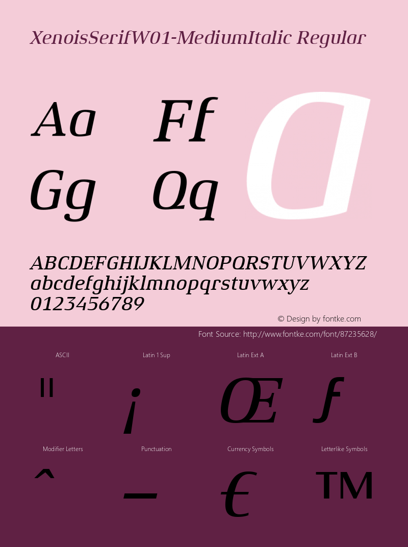 Xenois Serif W01 Medium Italic Version 1.00 Font Sample