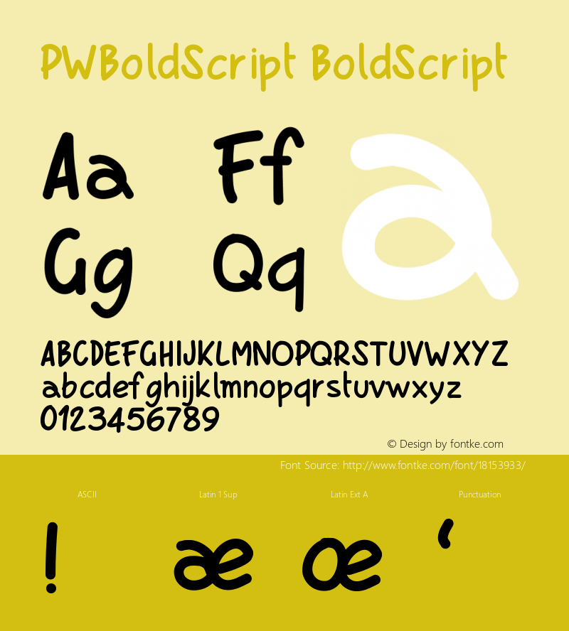 PWBoldScript BoldScript Version 001.000 Font Sample