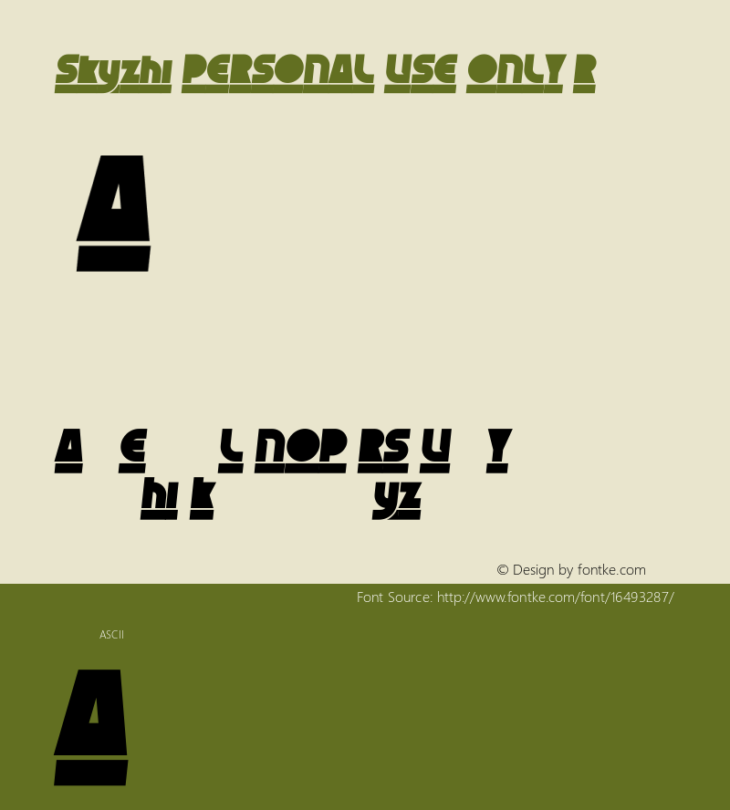 Skyzhi PERSONAL USE ONLY Regular Version 1.000 Font Sample