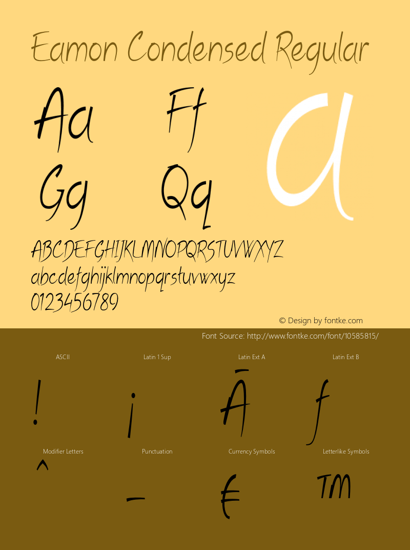 Eamon Condensed Regular Version 1.500 Font Sample