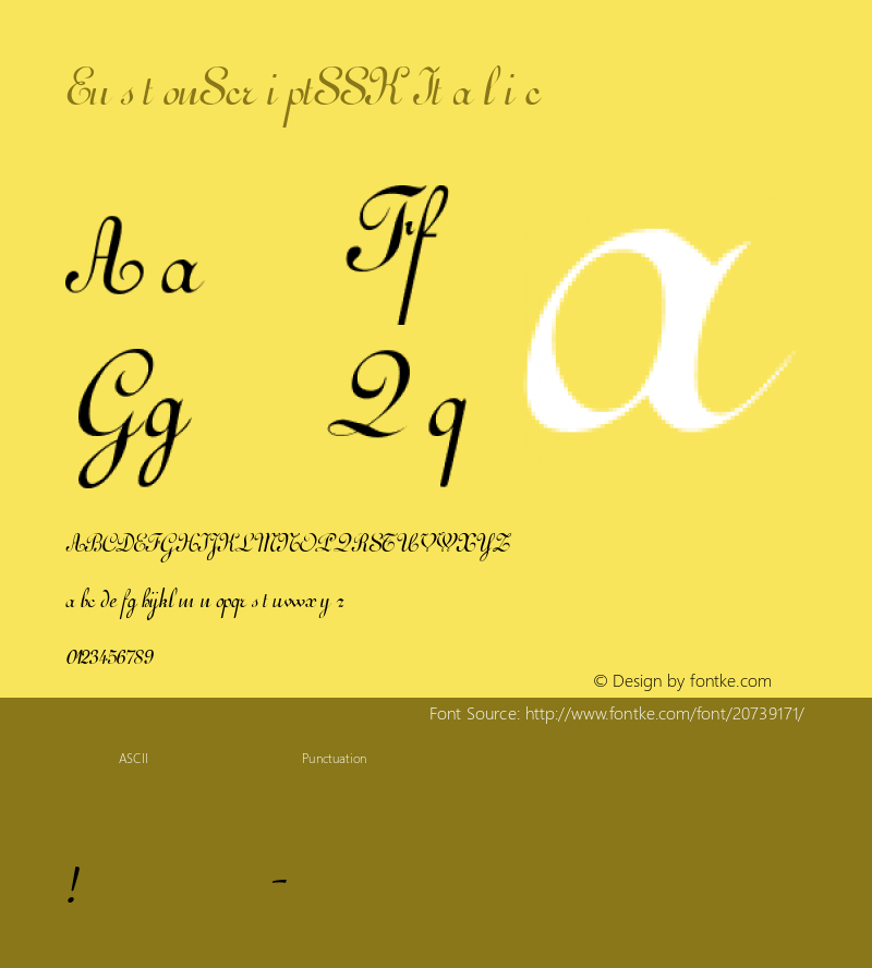 EustonScriptSSK Italic Macromedia Fontographer 4.1 8/11/95 Font Sample