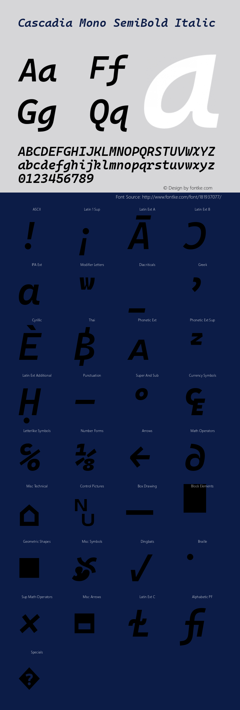 Cascadia Mono SemiBold Italic Version 2110.031图片样张