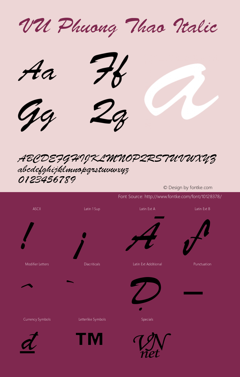 VU Phuong Thao Italic Version 2004.04 2003 Font Sample