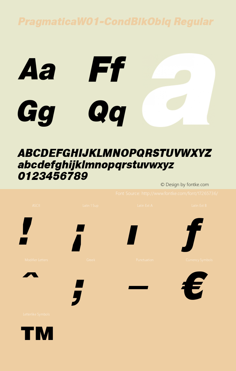 PragmaticaW01-CondBlkOblq Regular Version 1.00 Font Sample