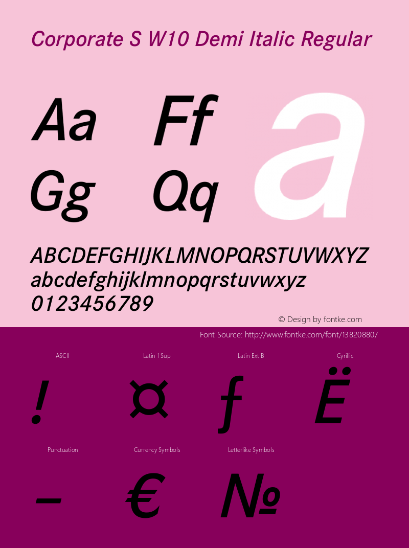 Corporate S W10 Demi Italic Regular Version 1.00 Font Sample