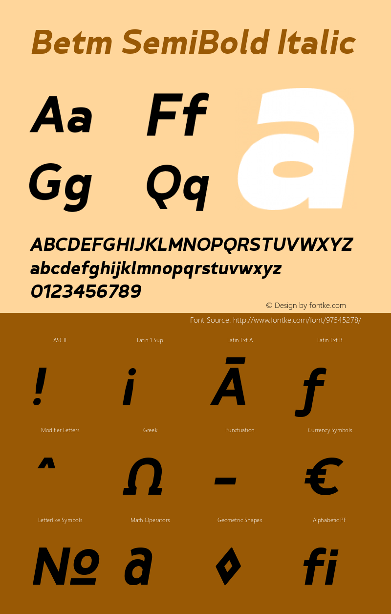 Betm SemiBold Italic 1.000 Font Sample