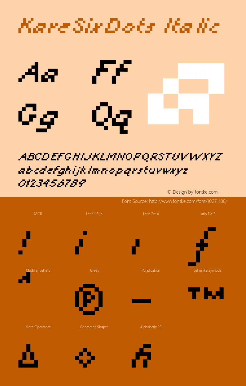 KareSixDots Italic Version 001.000 Font Sample