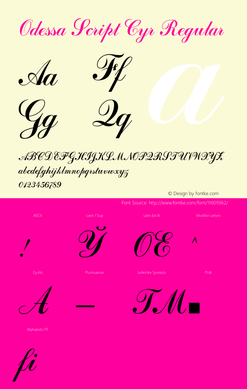 Odessa Script Cyr Regular Altsys Fontographer 3.5  6/26/92 Font Sample