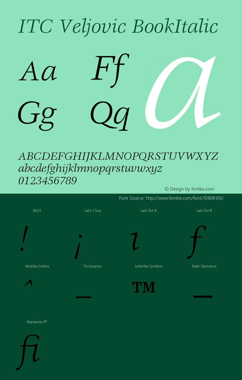 ITC Veljovic BookItalic Version 001.000 Font Sample