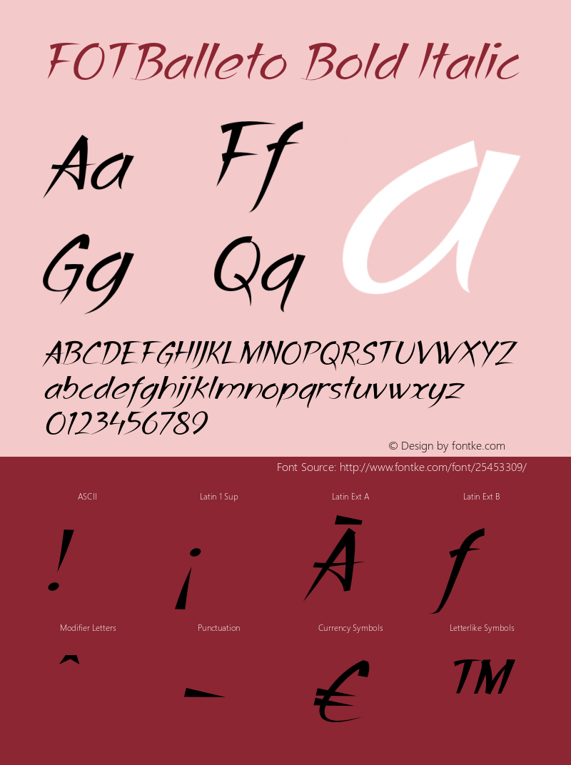 FOTBalleto-BoldItalic Version 1.500 Font Sample