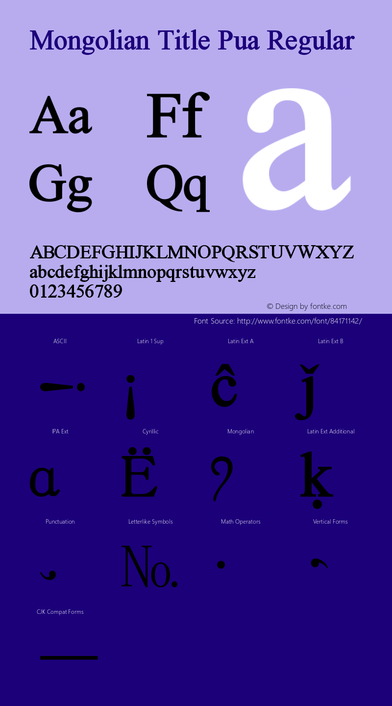 Mongolian Title Pua Regular  Font Sample