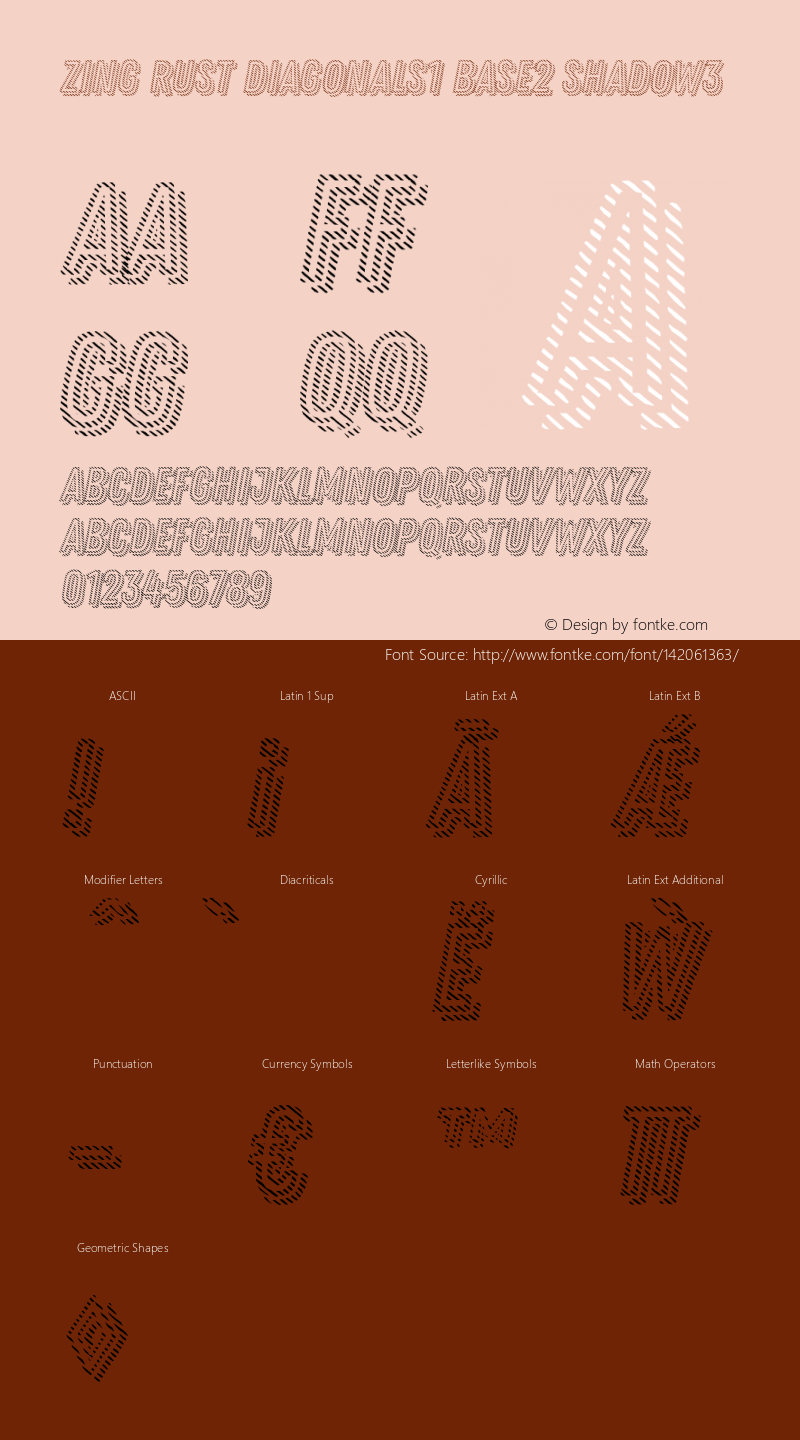 Zing Rust Diagonals1 Base2 Shadow3 Version 1.000 Font Sample