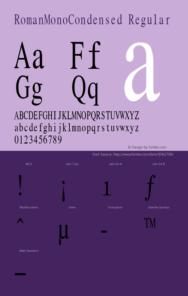 RomanMonoCondensed Regular Rev. 003.000 Font Sample