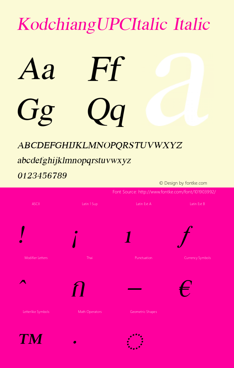 KodchiangUPC Italic Version 5.2 Font Sample