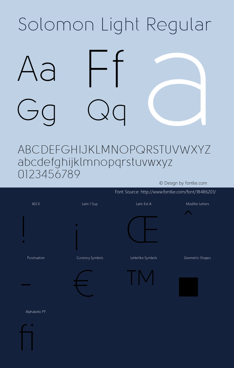 Solomon Light Regular Version 001.001 Font Sample