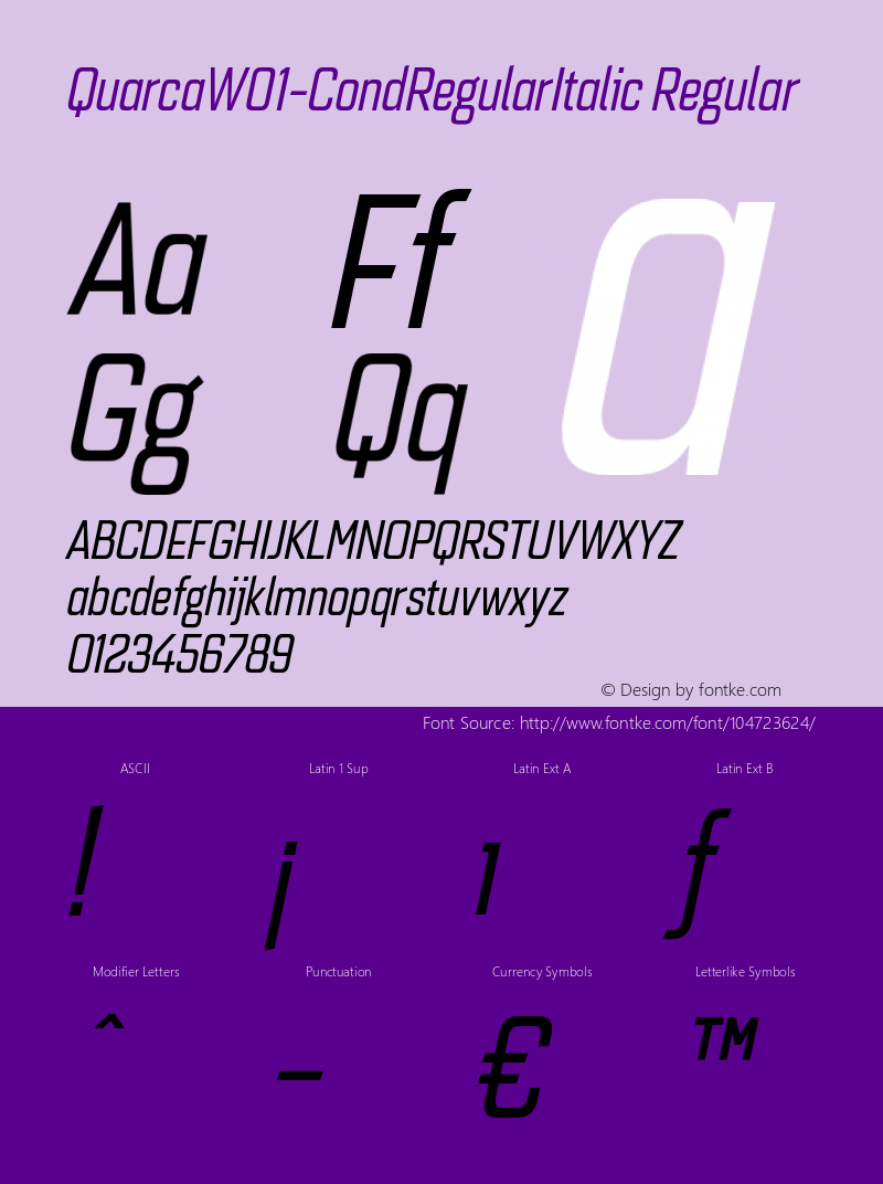 Quarca W01 Cond Regular Italic Version 1.00 Font Sample