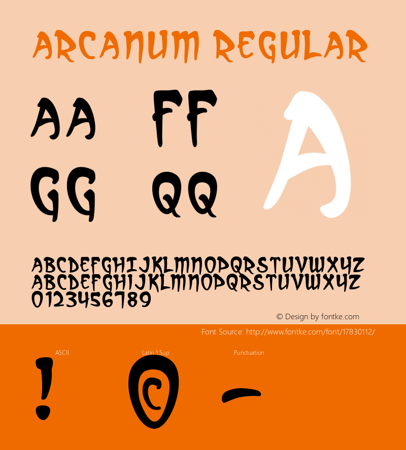 Arcanum Regular Macromedia Fontographer 4.1 5/8/01 Font Sample