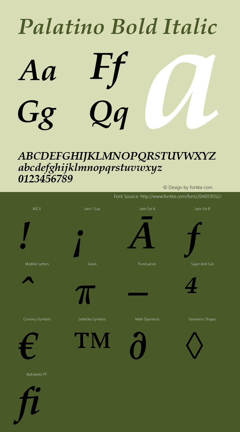 Palatino Bold Italic Version 1.3 (Hewlett-Packard)图片样张