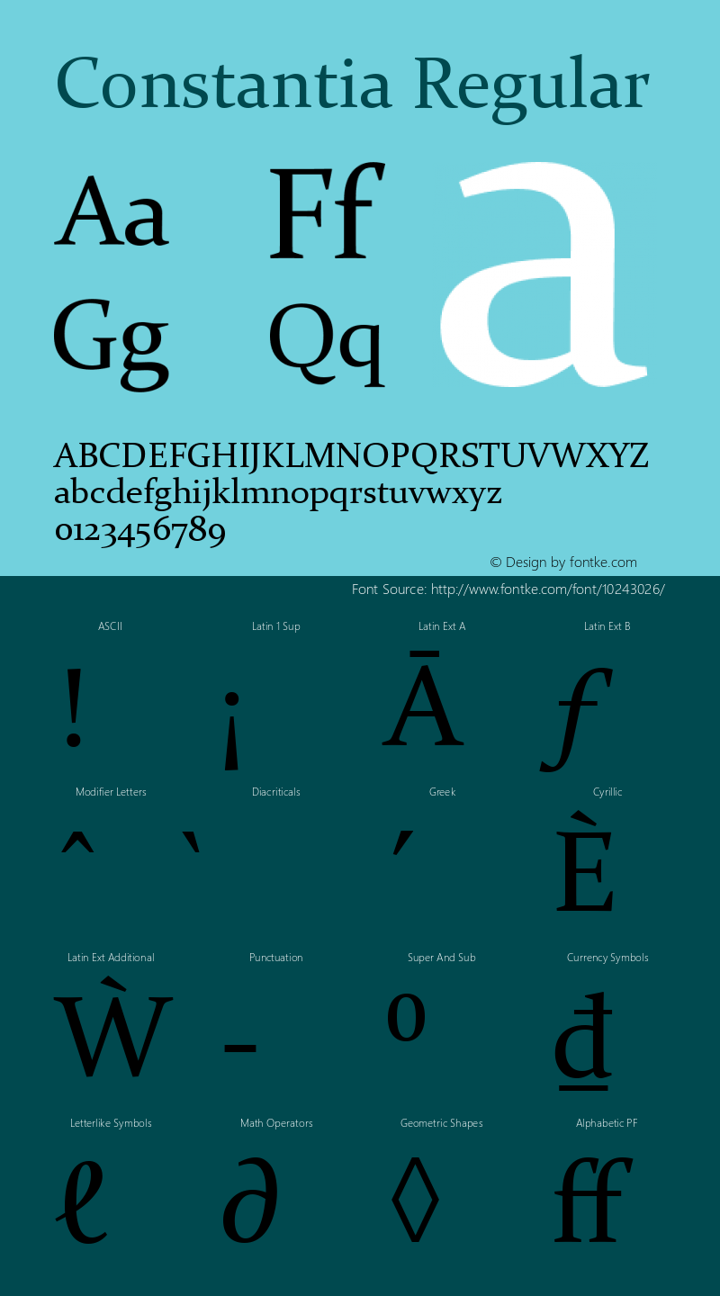 Constantia Regular Version 5.50 Font Sample