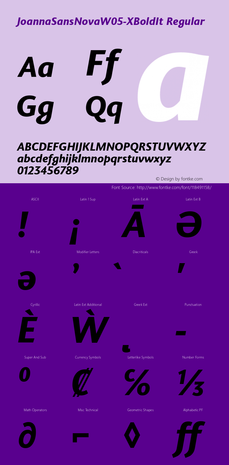 Joanna Sans Nova W05 XBold It Version 1.00 Font Sample