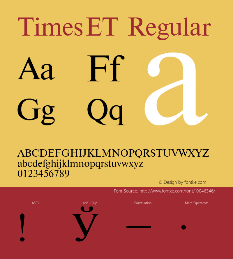 TimesET Regular Converted from t:\TIMETN.TF1 by ALLTYPE Font Sample