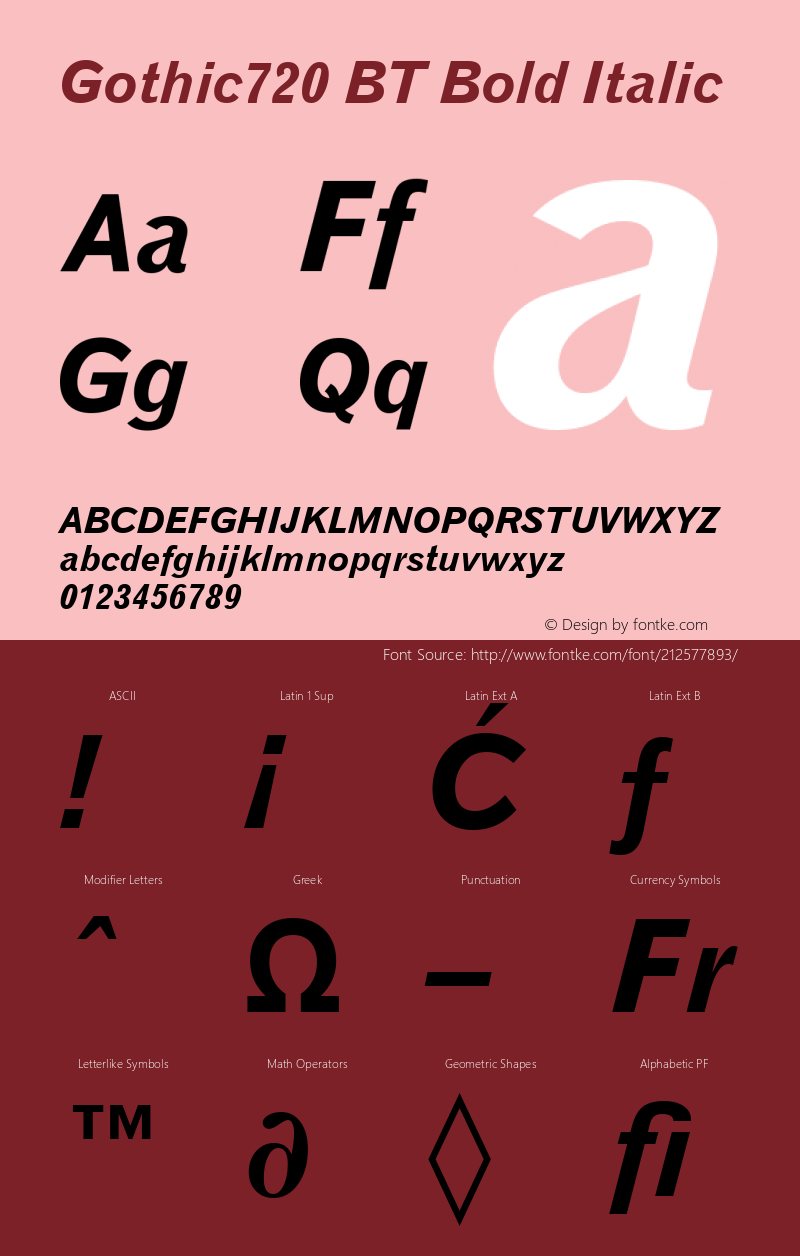 Gothic720 BT Bold Italic Version 1.01 emb4-OT图片样张