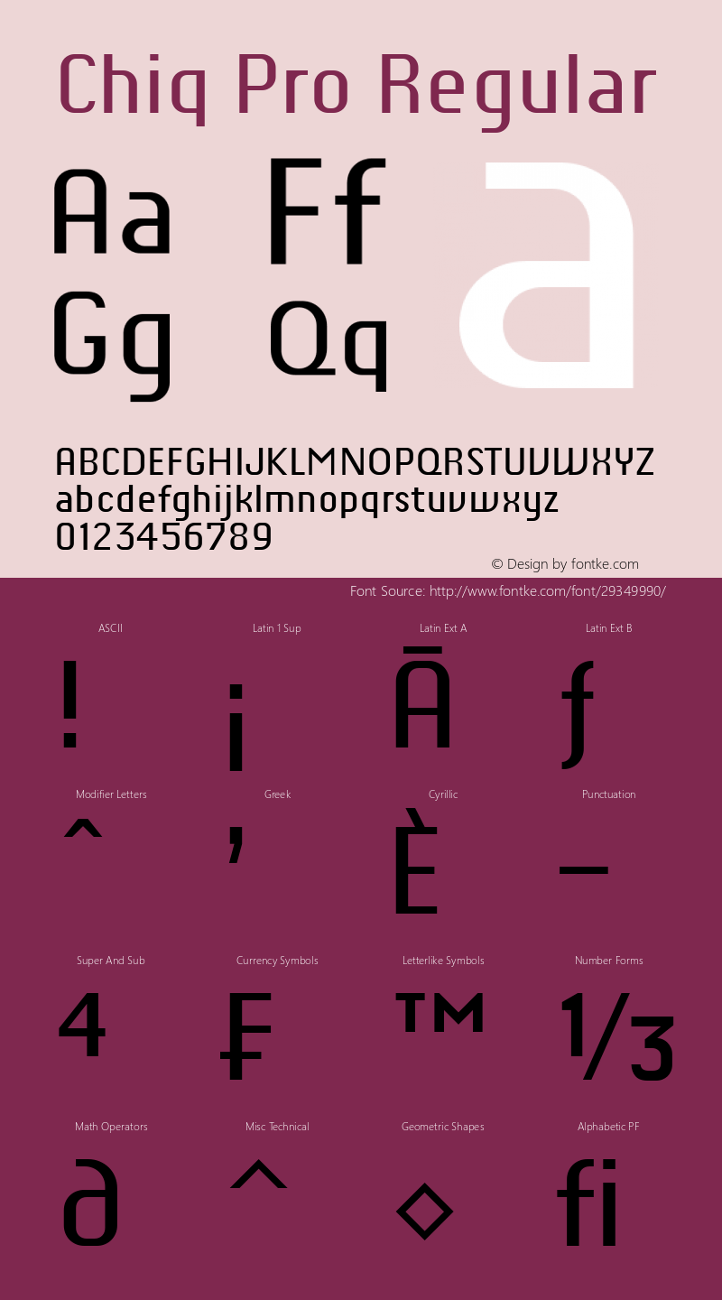 Chiq Pro Version 1.015 Font Sample