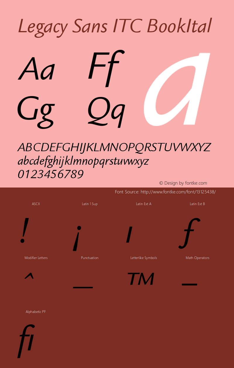 Legacy Sans ITC BookItal Version 001.005 Font Sample