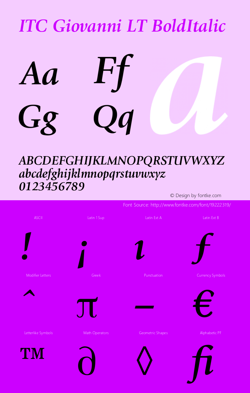 ITC Giovanni LT Bold Italic Version 006.000 Font Sample