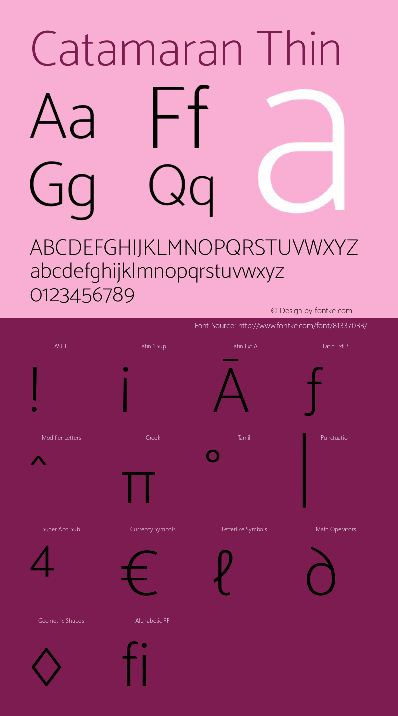 Catamaran Thin Version 2.000 Font Sample