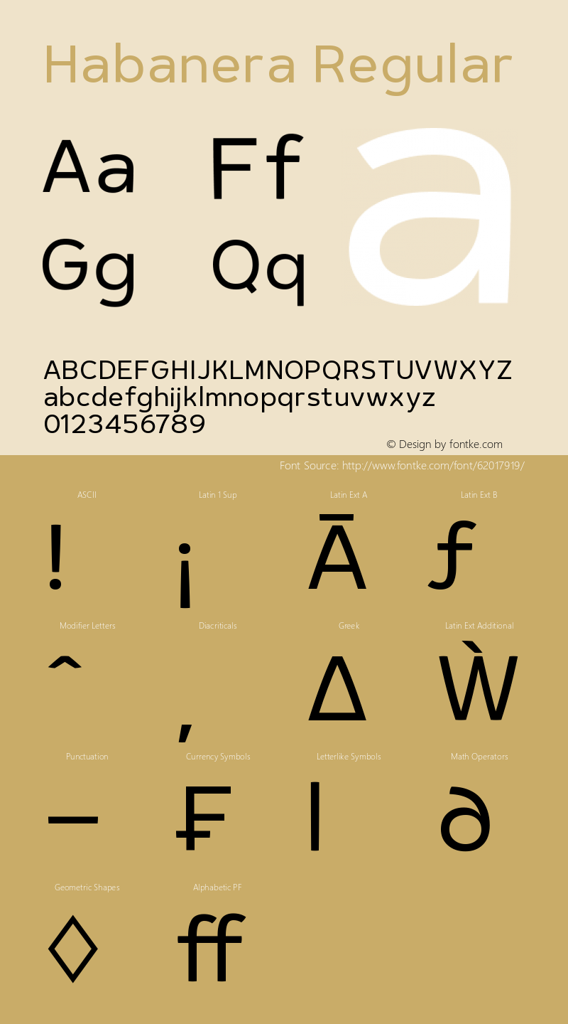 Habanera Regular Version 1.001 Font Sample