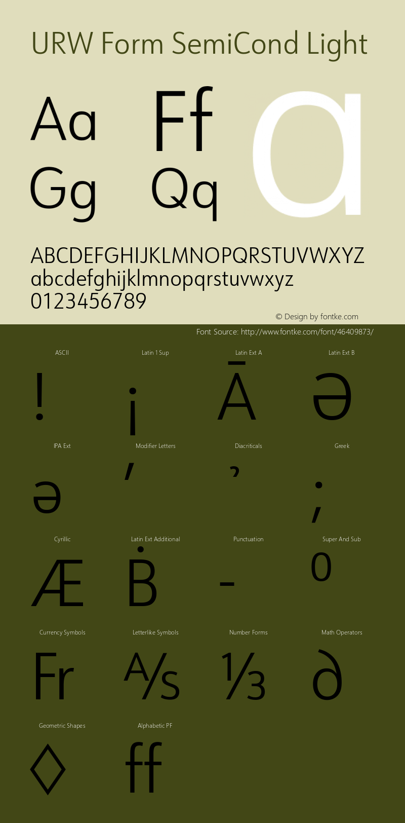 URW Form SemiCond Light Version 1.00 Font Sample