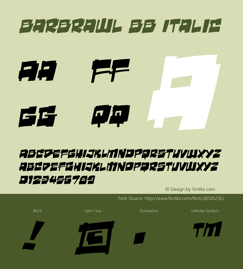 BarBrawlBB-Italic Version 1.000 2003 initial release Font Sample