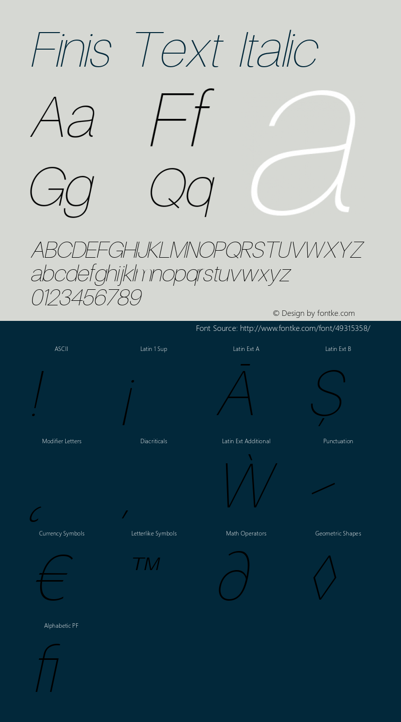 Finis Text Hairline Italic Version 1.000 Font Sample