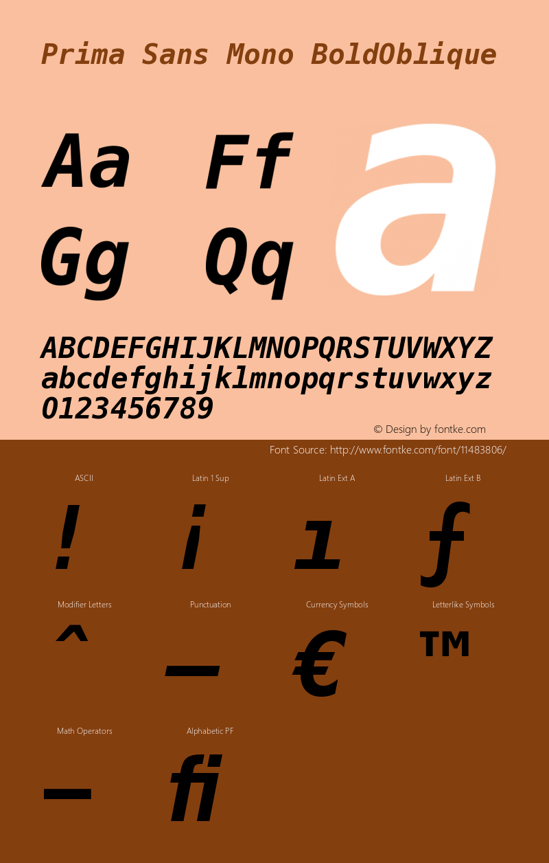 Prima Sans Mono BoldOblique Version 003.001 Font Sample