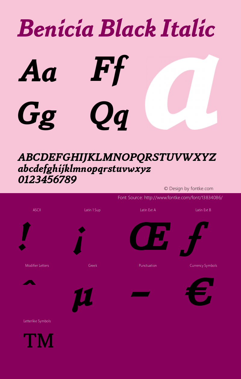 Benicia Black Italic Version 1.00 Font Sample