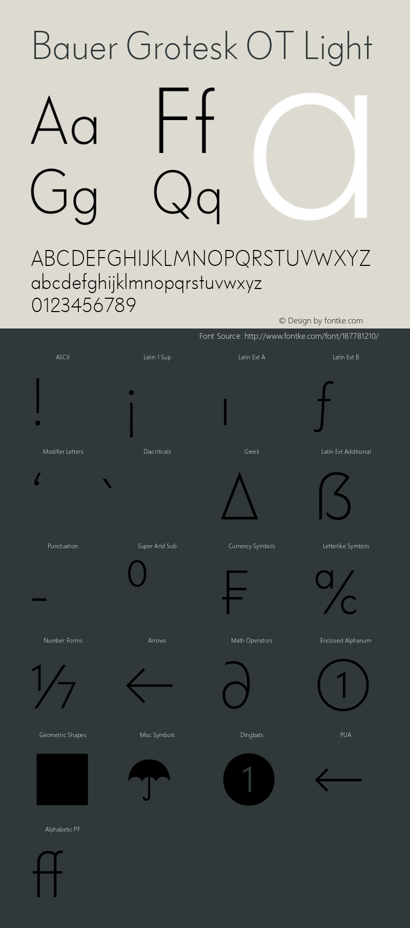 Bauer Grotesk OT Light Version 7.700, build 1040, FoPs, FL 5.04图片样张