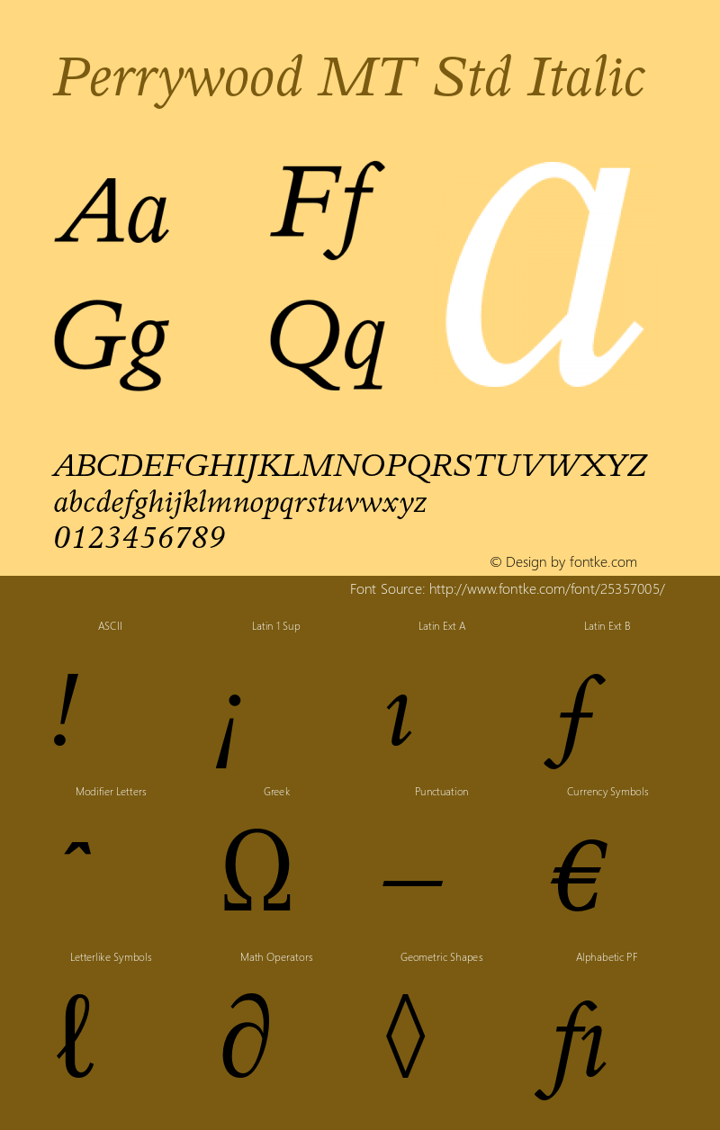 PerrywoodMTStd-Italic Version 1.000;PS 001.000;hotconv 1.0.38 Font Sample