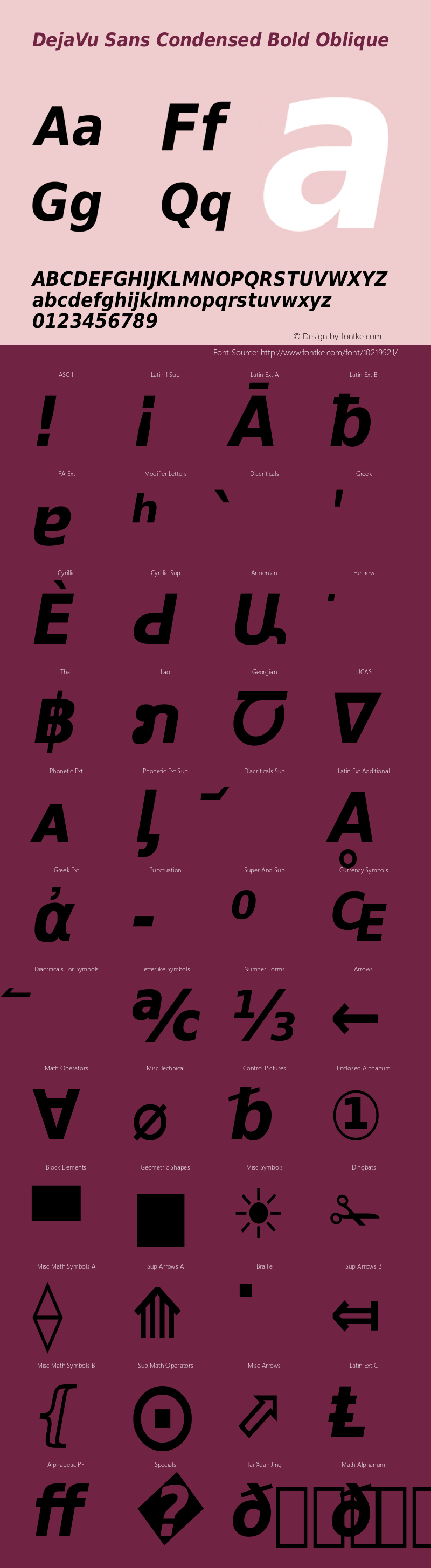 DejaVu Sans Condensed Bold Oblique Version 2.20 Font Sample